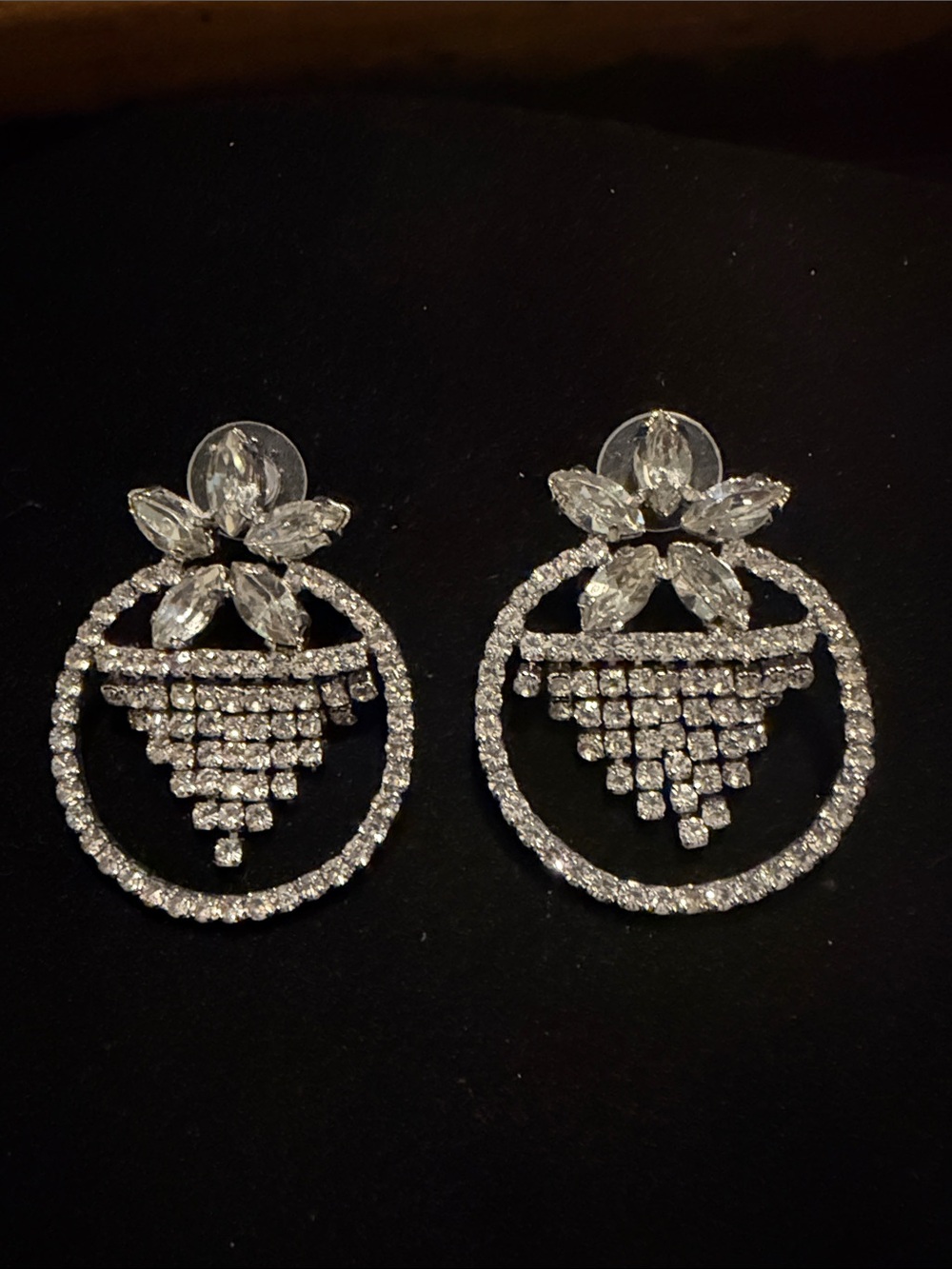 Crystal Floral Drop pierced post style earrings - Picture 4 of 4